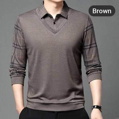 Men's Fake Two-Piece Knit Pullover